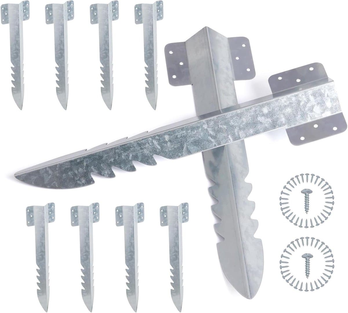 Set 10 spoorbielzensteunen 41,5cm – stevige houten palen met ankers voor tuinaanleg, gazons en opritten — afbeelding 1