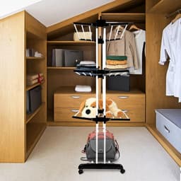 Droogtoren Wasrek - Kledingdroger Opvouwbaar - Kleding Drogen - 4 Niveaus Opvouwbaar - 75-142.5 cm - Zwart en wit — thumbnail 4