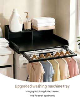 Wasmachine Onderstel - Droger Werkblad - Huishoudelijke Organisatie - Uittrekbare Drooglijn - 60 x 64 cm - Zwart — thumbnail 5