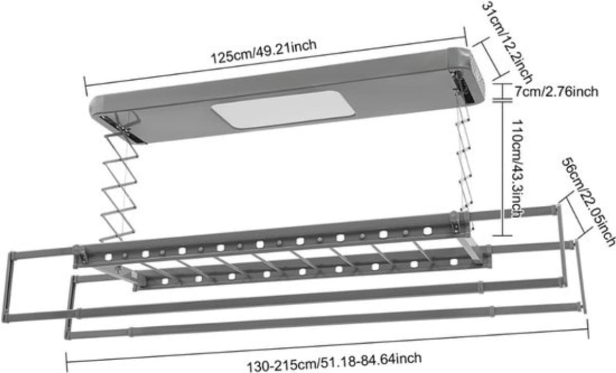 Thuys - Elektrisch droogrek - Wasrek - Verwarmd - Aluminium - Uittrekbaar en afstandsbediening — afbeelding 1
