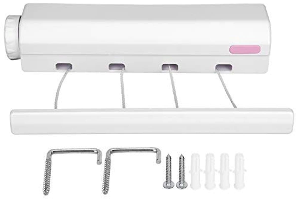 Dailygoods- Waslijn Intrekbaar 3,2-3,75 m - Wandmontage - Kunststof - 4-5 Touwen - 8 kg Capaciteit - Ruimtebesparend Ontwerp - Wasdroger — afbeelding 1