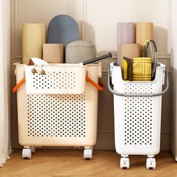 Wasmand met wielen - Smalle opberger - Kleding sorteren - Geen montage nodig - 40 x 25.5 x 43.5 cm — thumbnail 2