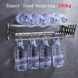 Waslijn Uitschuifbaar - Droogrek Opvouwbaar - Kleding Drogen - Muurbevestiging Ruimtebesparend - 70 cm - Zilver — thumbnail 5