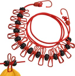 Waslijn met clips - Draadrek reizen - Kleding drogen - Winddicht ontwerp - 1.7 meter - Rood — thumbnail 1