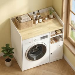 HOMCOM Kast boven wasmachine-MDF-93,5L x 60B x 100H cm-Wit + Natuur — thumbnail 2