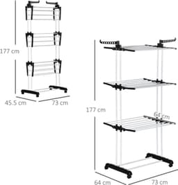 1 stuk - Wasdroogrek - Torenmodel wasdroogrek - Met wielen - 4 lagen - Uitschuifbaar - 73 x 45,5 x 177 cm - Ruimtebesparend wasdroogrek — thumbnail 1