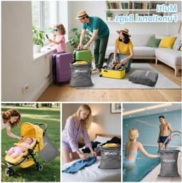 Vouwbare en Waterdichte Waszakken voor Vuile Kleding, 2 Stuks met Rits, Ideaal voor Sport en Vakantie - Donkergrijs — thumbnail 5