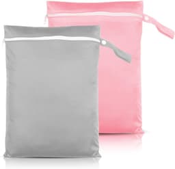 Waterdichte Waszak 40x30cm met Handvat, Herbruikbare Ritszak voor Zwemkleding, Strandhanddoeken en Luiers (Grijs & Roze) — thumbnail 1
