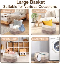 Wasmand groot formaat 55x43x30 cm - Gevlochten katoenen touw opbergmand - Storage basket voor dekens, babyspeelgoed en kleding - Past in badkamer, babykamer, slaapkamer en woonkamer — thumbnail 3