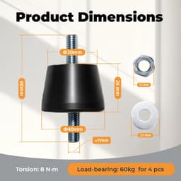 Rubberen buffer M8 (40 x 26 mm), 4 stuks - trillingsdemper voor airconditioning, warmtepompen en compressoren - anti-trillingsvoeten van rubbermetaal voor geluids- en trillingsvermindering — thumbnail 5
