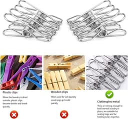 Kledingknijpers - Wasknijpers Rvs - Kleding Drogen - Glad Oppervlak - 20 Stuks - Zilverkleurig — thumbnail 4