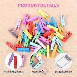 Houten Wasknijpers - Decoratieve Knijpers Fototouw - Foto's Ophangen - Kleine Houten Klemmen - 100 stuks - Veelkleurig — thumbnail 3