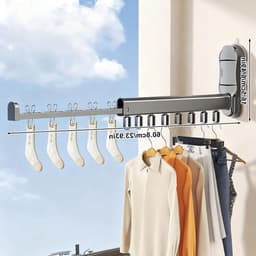 Vouwbaar Wanddroogrek met Zuignappen van Aluminium Legering, 8 Haken en 5 Clips voor Ruimtebesparing Binnen en Buiten, Grijs — thumbnail 5