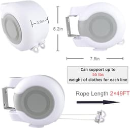 Waslijn Uittrekbaar - Drooglijn Dubbel - Kleding Drogen - Automatische Intrek - Totaal 30 Meter - Wit — thumbnail 4