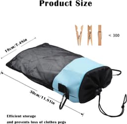 Waslijn Organizer - Klemmen Tas - Wasgoed Drogen - Waterdicht Ademend - 300 Klemmen Capaciteit - Blauw — thumbnail 5