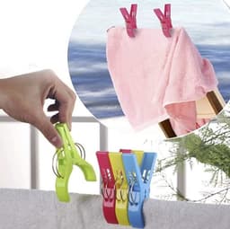 Strandlaken Knijpers - 8 Stuks - Grote Handdoek Klemmen - Badlaken Clips - Wasknijper - Dekbedhoes - Gekleurde grote kunststof handdoek/strandlaken knijpers 12 cm - Badlaken/strandlaken klemmen - Blauw, groen, geel, roze — thumbnail 5