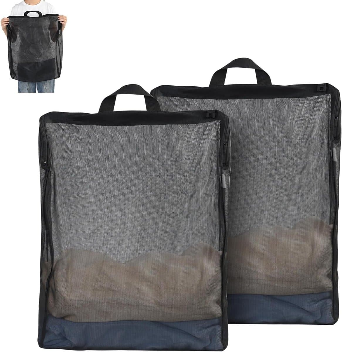 Set van 2 Wasnetten 40 x 50 cm, Vouwbare Wasmand, Waszakken met Rits voor Machine, Ideaal voor Gevoelige Kleding, Bh's en Bedlinnen, Zwart — afbeelding 1