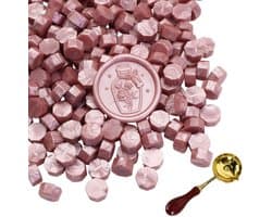 300 Stuks Octagonale Wasbolletjes met Smeltlepel voor Verzegelen van Brieven, Uitnodigingen en Cadeaus in Roze Goud