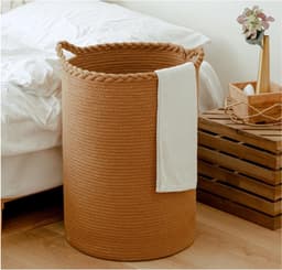 90L Extra Grote Geweven Wasmand Katoenen Hoge Wasmand Voor Dekens Kleding Kussens Speelgoed Schoenen Grote Opbergmand Bruin — thumbnail 5