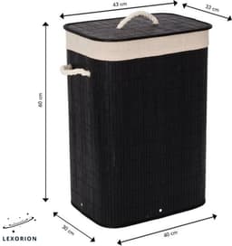 Lexorion Wasmand met Deksel Zwart - Bamboe - Wassorteerder - Wasbare katoenen waszak - Handvatten - 72 Liter - Zwart — thumbnail 5