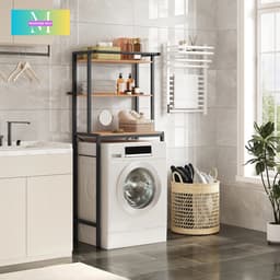 MakkelijkMooi Wasmachine Kast Zwart/Bruin - Opbergkast Badkamer&Toilet - Stellingkast Metaal - Wasmachine Ombouw - 162 x 67 x 40 — thumbnail 5