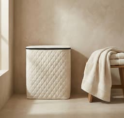 MAZAZU Wasmand met Deksel & Uitneembare Waszak - XXL 132 Liter - Diamond Stitch - Bamboe Frame - Crème Wit - 57x37x63 cm — thumbnail 3