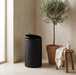 MAZAZU Wasmand Rond - 99 Liter - Diamond Stitch - Zwart - Met Deksel & Uitneembare Waszak - Hoog & Smal Design - 38x69 cm — thumbnail 2