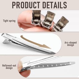 60 Stuks Zilveren Krokodillenclips voor Haarstyling - Professionele Eendenbek Spelden — thumbnail 4