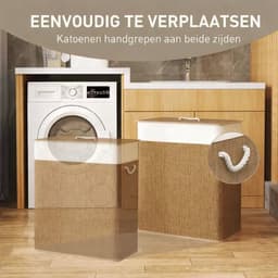 Delightness Wasmand - Wasmand 2 Vakken - Wasmand Met Deksel - Wasmanden - Uitneembare Waszak - 100L - 2x 50L - Bamboo - Bruin — thumbnail 5