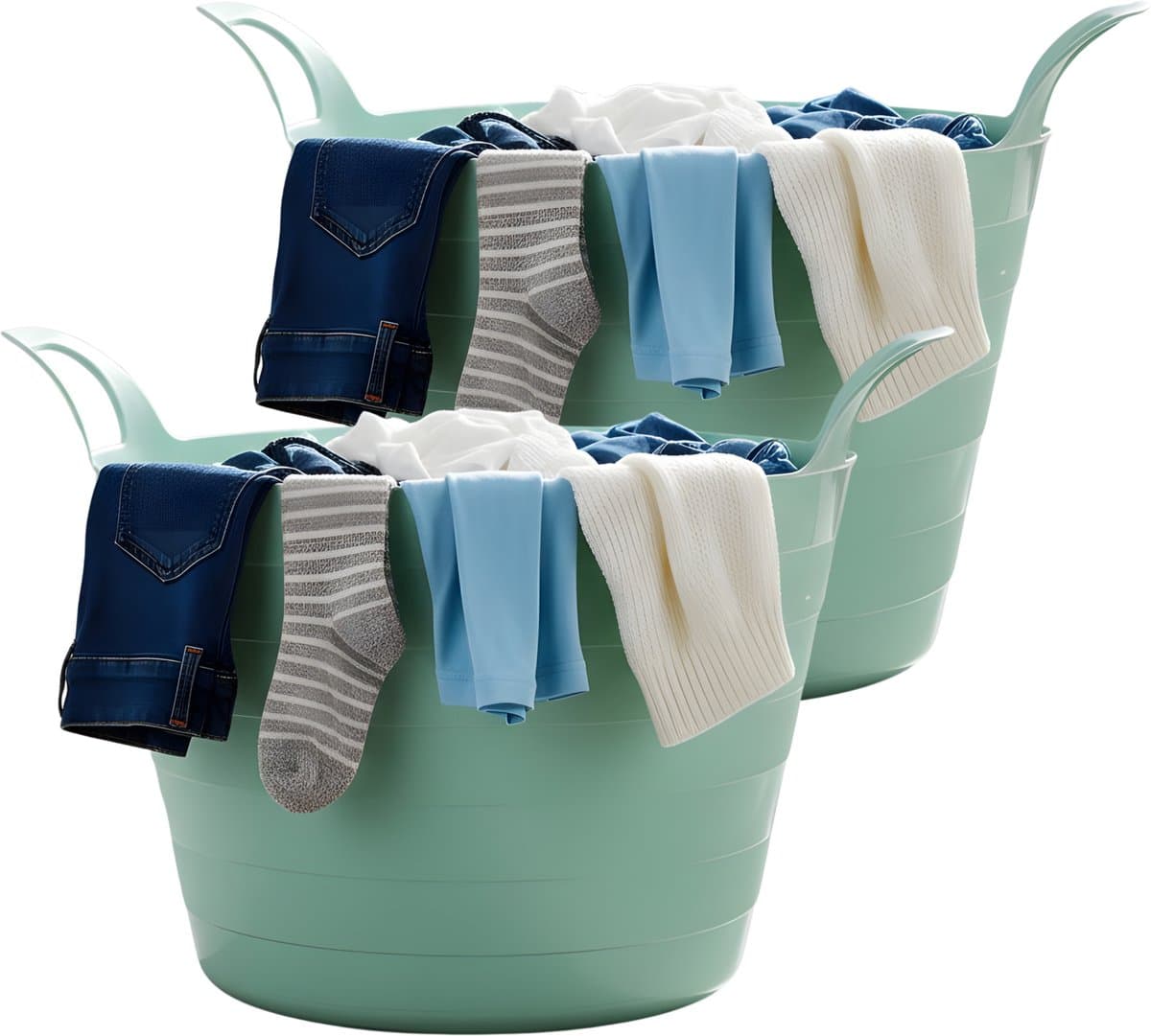 Excellent Houseware Flexibele wasmand - 2x - mintgroen - 30 liter - kunststof - 54 x 37 cm - met handvatten — afbeelding 1