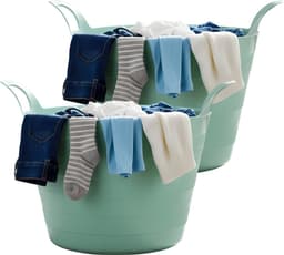 Excellent Houseware Flexibele wasmand - 2x - mintgroen - 30 liter - kunststof - 54 x 37 cm - met handvatten — thumbnail 1