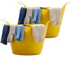 Excellent Houseware Flexibele wasmand - 2x - geel - 30 liter - kunststof - 54 x 37 cm - met handvatten