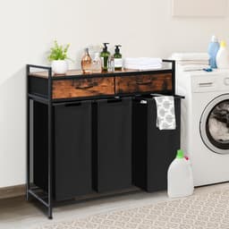 Wasmand met 3 Vakken, Plank en 2 Lades - 180 Liter - Rustiek — thumbnail 5