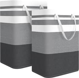 Heupwasmand-Opvouwbare Wasmand-Set van 2 grote wasmanden - Waterdichte opvouwbare wasmanden - Geschikt voor kamers, slaapkamers, badkamers en studentenkamers - Waszakken voor opslag en organisatie - Grijs - 75 liter — thumbnail 1