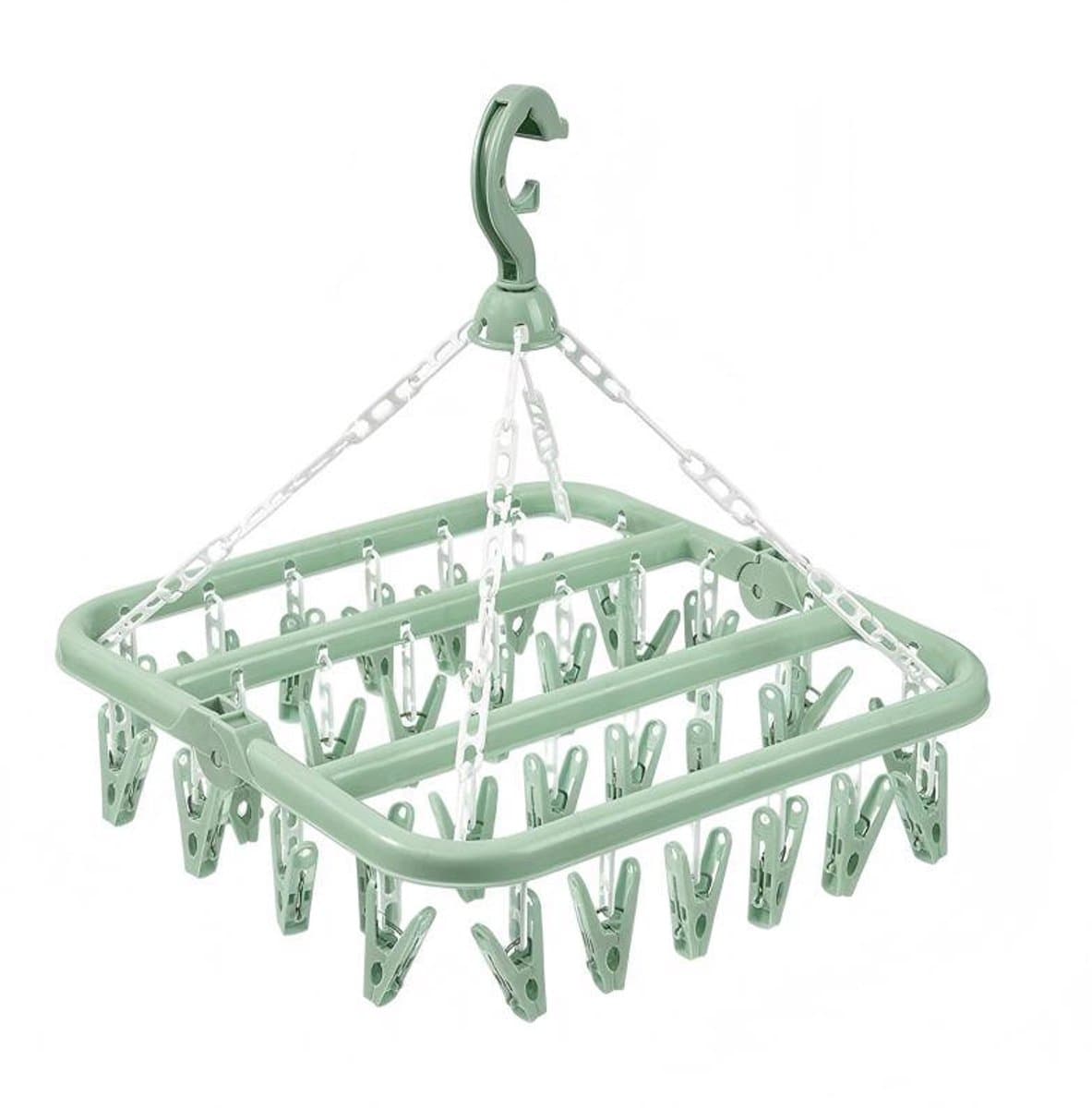 Sokkendroogrek met 32 ​​clips - Hangend kledingrek voor binnen en buiten - Opvouwbaar roterend droogrek voor sokken, ondergoed en kleine kleding - 35*32cm-Groen — afbeelding 1