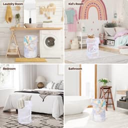 Opvouwbare wasmanden met deksel, pop-up wasmanden van gaas, draagbare witte wasmanden van gaas, wasmanden met handvatten voor kamperen, reizen, kleding, kinderkamer organizer, 2 stuks, 32x32x50cm — thumbnail 4