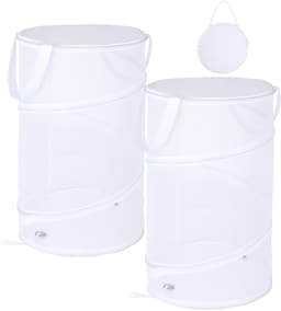 Opvouwbare wasmanden met deksel, pop-up wasmanden van gaas, draagbare witte wasmanden van gaas, wasmanden met handvatten voor kamperen, reizen, kleding, kinderkamer organizer, 2 stuks, 32x32x50cm — thumbnail 1