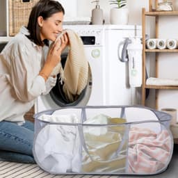 Opvouwbare wasmand (36 x 36 x 80 cm) met handvat - Opvouwbare wasmand - Opbergmand voor kinderkamer, camping en reizen (grijs, 100 ml, 1 stuk) — thumbnail 2