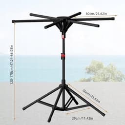 Wasrek - Uitschuifbaar Wasrek - 6 Armen - Zwart - Carbonstaal Verstelbaar 120-170cm - Inklapbaar met 20 Windhaken — thumbnail 1