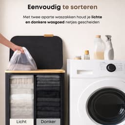 ACAZA Wasmand Met Deksel - 2 Vakken - 130 L - Bamboe - 52 x 38,5 x 70,5 cm - Zwart — thumbnail 3
