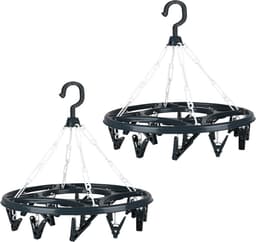 Urban Living Wasgoed droogcarrousel/droogmolen - 2x - 18 clips/knijpers - antraciet - kunststof - 32 cm — thumbnail 1