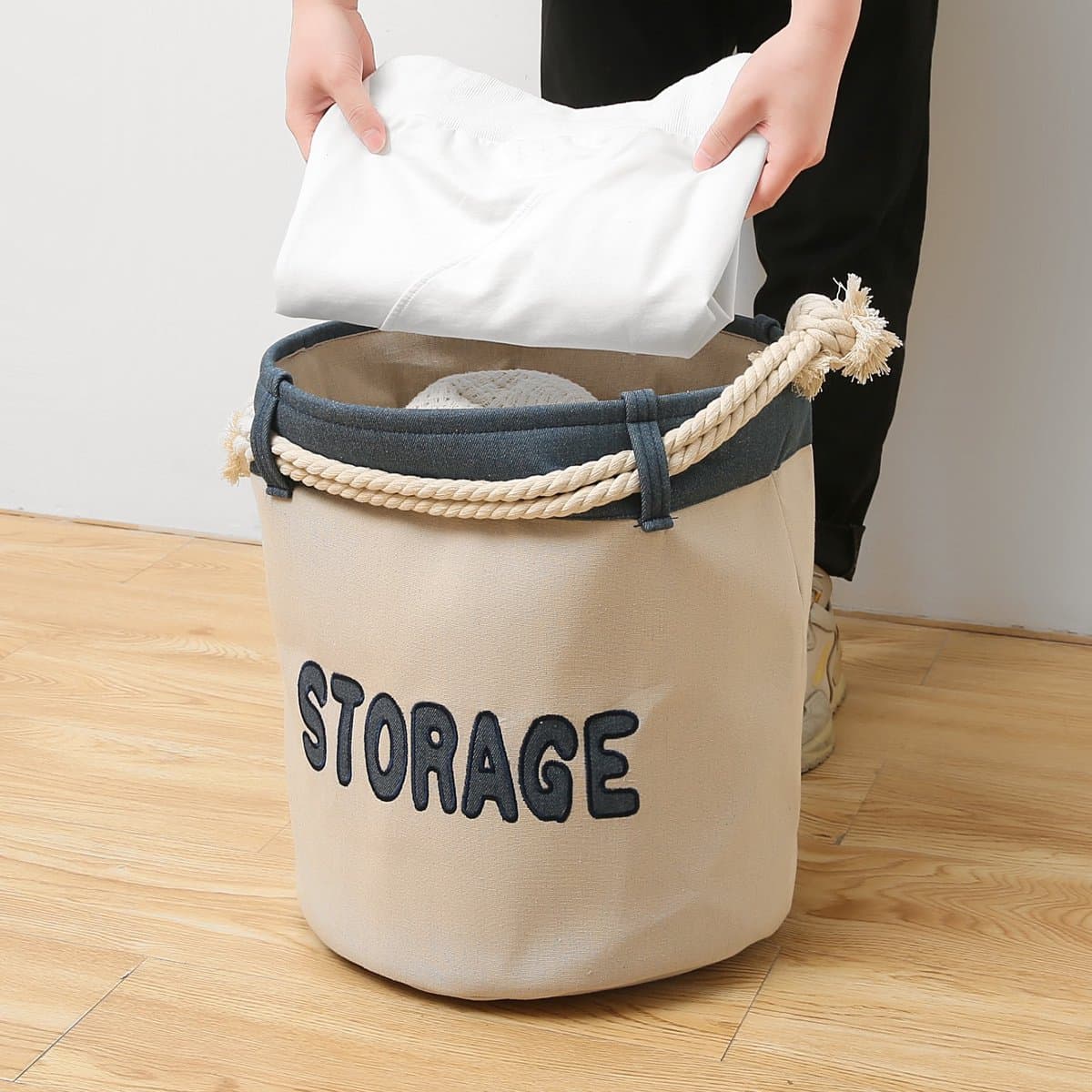 Bera Home Rond 40 L - Wasmand - Opvouwbaar - Stevig en Milieuvriendelijk - Met IJzeren Frame - 36x40 cm - Ideaal als Speelgoedmand en Wasbox — afbeelding 1