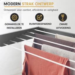 FitFusionHome Wanddroogrek – Droogrek - Inklapbaar Droogrek - Wasrek Hangend - Uitschuifbaar - Muurdroogrek - 4m Drooglengte - 80 cm - 4m Drooglengte - Zwart — thumbnail 3