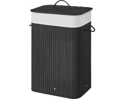 ACAZA Wasmand Met Deksel - 72 L - Bamboe - Wasbare Katoenen Waszak - Handvatten - 40 x 30 x 60 cm - Zwart — afbeelding 1