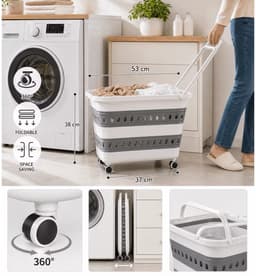 Wasmand met Wielen – Opvouwbare Wasmand met Grote Capaciteit – Ruimtebesparend en Verrijdbaar – Compacte Wasmand voor Badkamer en Wasruimte — thumbnail 3