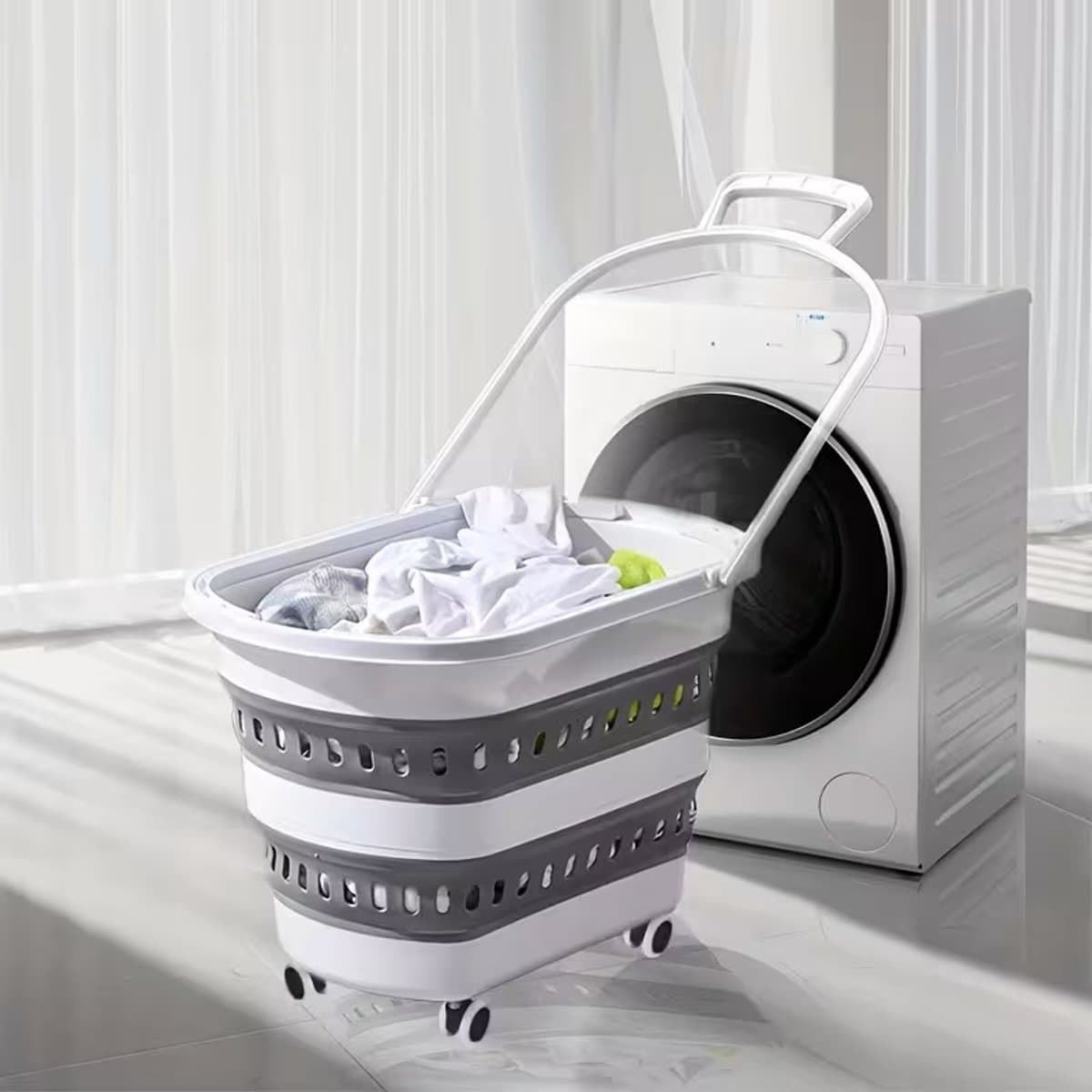 Wasmand met Wielen – Opvouwbare Wasmand met Grote Capaciteit – Ruimtebesparend en Verrijdbaar – Compacte Wasmand voor Badkamer en Wasruimte — afbeelding 1