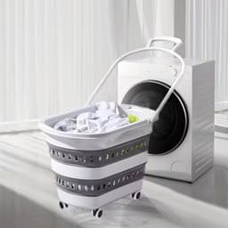 Wasmand met Wielen – Opvouwbare Wasmand met Grote Capaciteit – Ruimtebesparend en Verrijdbaar – Compacte Wasmand voor Badkamer en Wasruimte — thumbnail 1