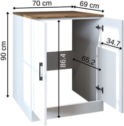 Roomart ATLANTIC-II Wasmachine Ombouwkast 70x90 cm - Onderkast - Wit Eiken — thumbnail 4