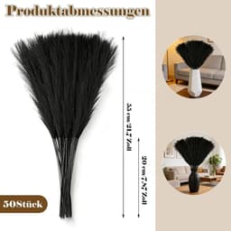 50 stuks gedroogd pampasgras, decoratie, 55 cm, kunstzwart, pluizig pampasgras, boho-decoratief pampasgras voor bruiloft, kantoor, slaapkamer, woonkamer — thumbnail 5