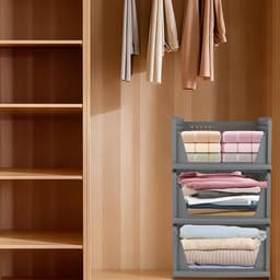 Set van 3 opbergdozen, kastorganizer, opvouwbare opberglade-organizer en kledingkast, voor kleding, dekbedden en speelgoed, 33,5 x 43 x 54,5 cm, grijs — thumbnail 4